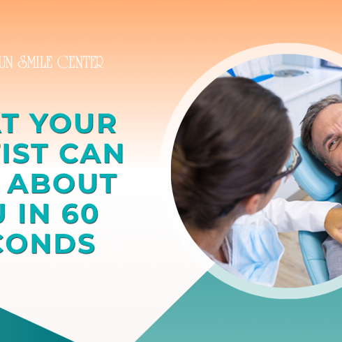 A promotional banner displays the Loudoun Smile Center logo and the text: "WHAT YOUR DENTIST CAN TELL ABOUT YOU IN 60 SECONDS." A circular image features a smiling dentist talking to a happy patient.