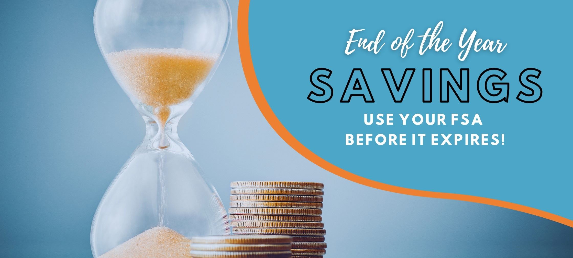 End of year savings next to hour glass